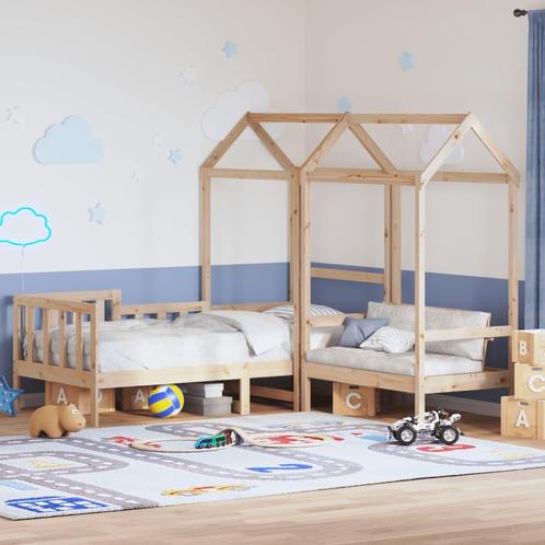 vidaXL Kinderbed met huisje en bankje massief grenenhout, Huis en Inrichting, Slaapkamer | Bedden, 90 cm, 200 cm, Bruin, Eenpersoons