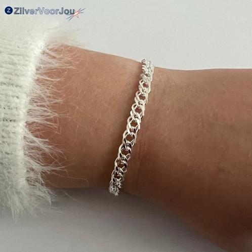 Zilveren dubbele gourmet rombo schakelarmband  5.8 mm breed, Sieraden, Tassen en Uiterlijk, Armbanden, Nieuw, Verzenden