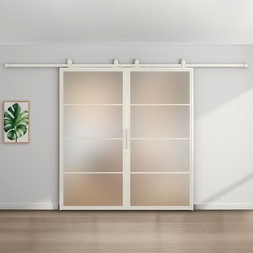 Dubbele stalen schuifdeur - 4 Vlaks - Wit - Mat glas, Doe-het-zelf en Verbouw, Kozijnen en Schuifpuien, Inclusief glas, Nieuw
