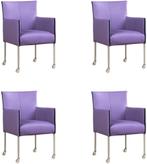 Set van 4 Lichtpaarse leren moderne kuipstoel - poot rond rv, Overige kleuren, Nieuw, Leer, Ophalen of Verzenden