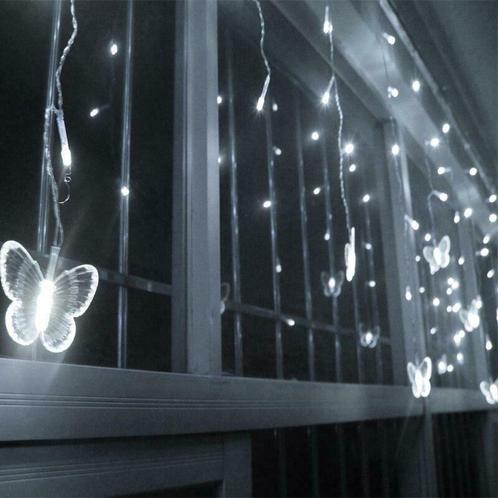Kerst Gordijn Vlinder - 2 Meter - Koel Wit, Diversen, Kerst, Nieuw, Ophalen of Verzenden