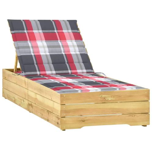 vidaXL Ligbed met rood geruit kussen geïmpregneerd, Tuin en Terras, Ligbedden, Nieuw, Verzenden