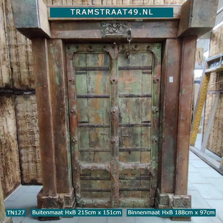 Eeuwenoude deur patinagroen, teakhout, kasteeldeur, poort, Huis en Inrichting, Overige Huis en Inrichting, Nieuw, Ophalen of Verzenden