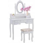 Kaptafel - met spiegel, licht en kruk - 90x40x146 cm - wit, Huis en Inrichting, Tafels | Kaptafels, Ophalen of Verzenden, Nieuw