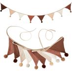 Vlaggenlijn van stof met 10 driehoekjes met kwastjes beige b, Verzenden, Nieuw, Overige typen