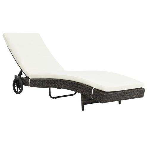 vidaXL Ligbed met wielen en kussen poly rattan bruin, Tuin en Terras, Ligbedden, Nieuw, Verzenden