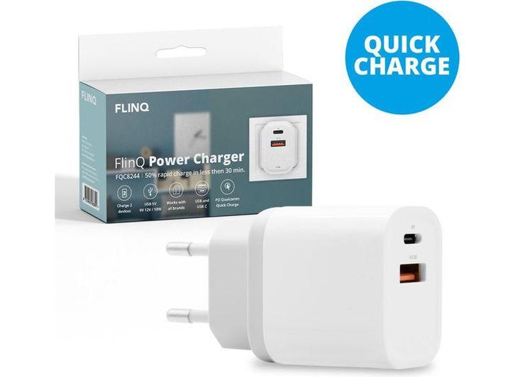 FlinQ USB C Adapter oplader - 18W, Computers en Software, Pc- en Netwerkkabels, Nieuw, Verzenden