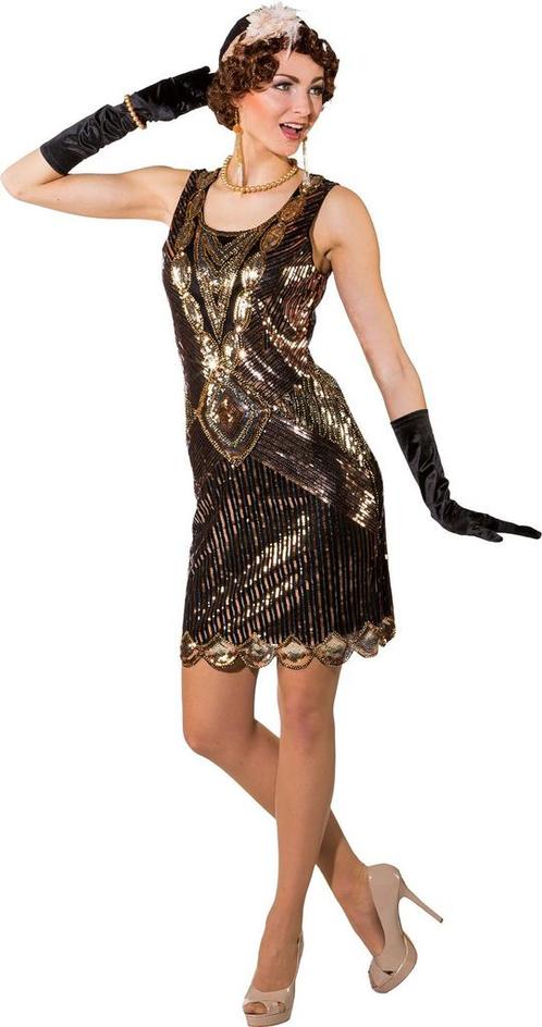 Charleston Jurk Clara 20s Zwart/Goud, Kleding | Dames, Carnavalskleding en Feestkleding, Nieuw, Ophalen of Verzenden