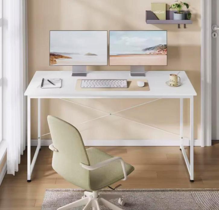 Groot Bureau 100/120/140cm – Wit en licht bruin – Hout, Huis en Inrichting, Bureaus, Bureau, Nieuw, Verzenden