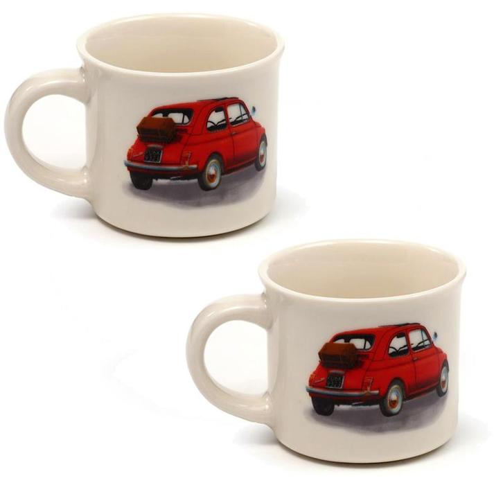 Espresso Koffiekopjes -Fiat 500 - Auto & Logo - Set 2 stuks, Huis en Inrichting, Keuken | Servies, Nieuw, Ophalen of Verzenden