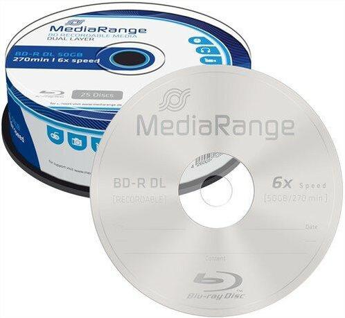 MediaRange BD-R DL 50 GB 6x Speed Cakebox 25 Stuks, Computers en Software, Beschrijfbare discs, Nieuw, Verzenden