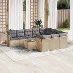 vidaXL 11-delige Tuinset met kussens poly rattan beige, Tuin en Terras, Verzenden, Nieuw, Rotan, Tuinset
