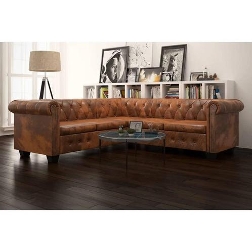 vidaXL Hoekbank 5-zits Chesterfield-stijl kunstleer bruin, Huis en Inrichting, Banken | Bankstellen, 200 tot 250 cm, Hoekbank