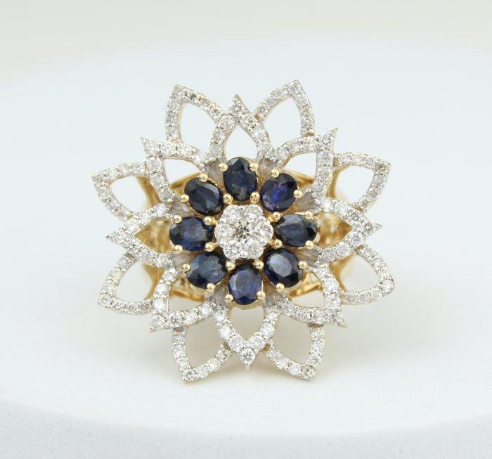 Statement ring - 14 karaat Geel goud - 2.41ct. tw. Saffier -, Sieraden, Tassen en Uiterlijk, Antieke sieraden