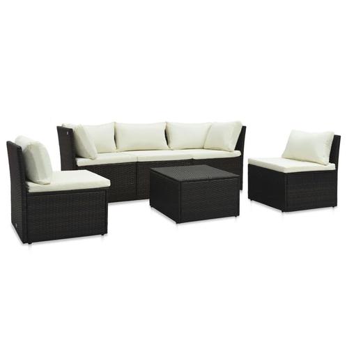vidaXL 4-delige Loungeset met kussens poly rattan bruin, Tuin en Terras, Tuinsets en Loungesets, Loungeset, Nieuw, Rotan, Verzenden