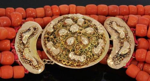 Ketting - 14 karaat Geel goud Bloedkoraal - Koraal -, Sieraden, Tassen en Uiterlijk, Antieke sieraden