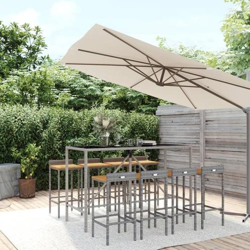 vidaXL 9-delige Tuinbarset poly rattan en massief acaciahout, Tuin en Terras, Tuinsets en Loungesets, Nieuw, 8 zitplaatsen, Rotan
