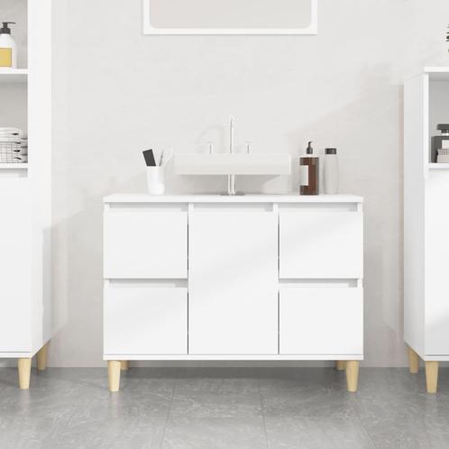 vidaXL Wastafelkast 80x33x60 cm bewerkt hout hoogglans wit, Huis en Inrichting, Tafels | Kaptafels, Nieuw, Verzenden