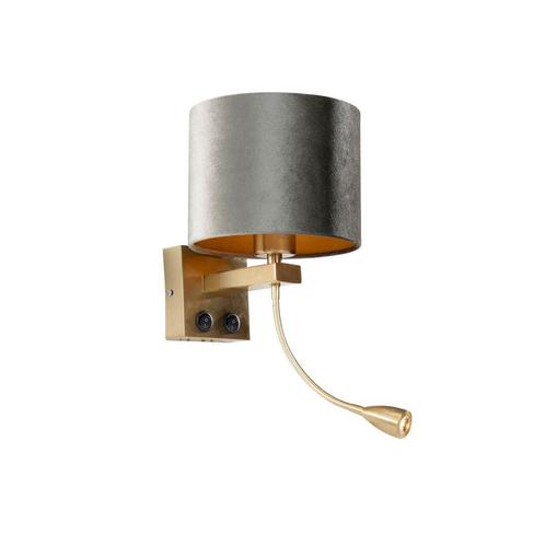 Wandlamp brons met velours kap groen 18cm - Brescia, Huis en Inrichting, Lampen | Wandlampen, Nieuw, Overige materialen