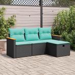 vidaXL 4-delige Loungeset met kussens poly rattan zwart, Verzenden, Nieuw, Rotan, Loungeset