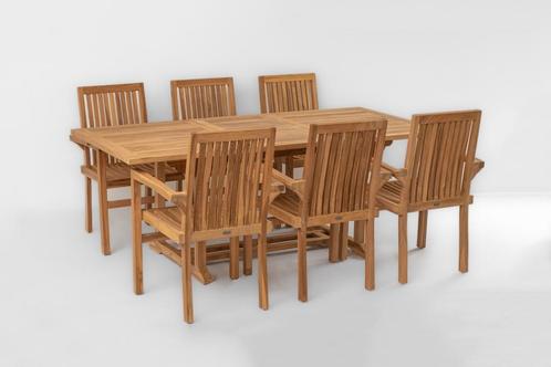 Teakhouten Tuinset Pile | 6 Stapelbare Tuinstoelen +, Tuin en Terras, Tuinsets en Loungesets, Nieuw, Verzenden