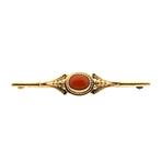 Antiek gouden broche met bloedkoraal (vintage sieraden), Sieraden, Tassen en Uiterlijk, Broches, Gebruikt, Overige kleuren, Ophalen of Verzenden
