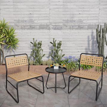 Bistroset Brienza tuintafel met 2 tuinstoelen zwart en beige beschikbaar voor biedingen