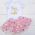2-delig verjaardag setje Two Cute White Pink and Dots, Kinderen en Baby's, Kinderkleding | Maat 92, Nieuw, Meisje, 4theperfectparty