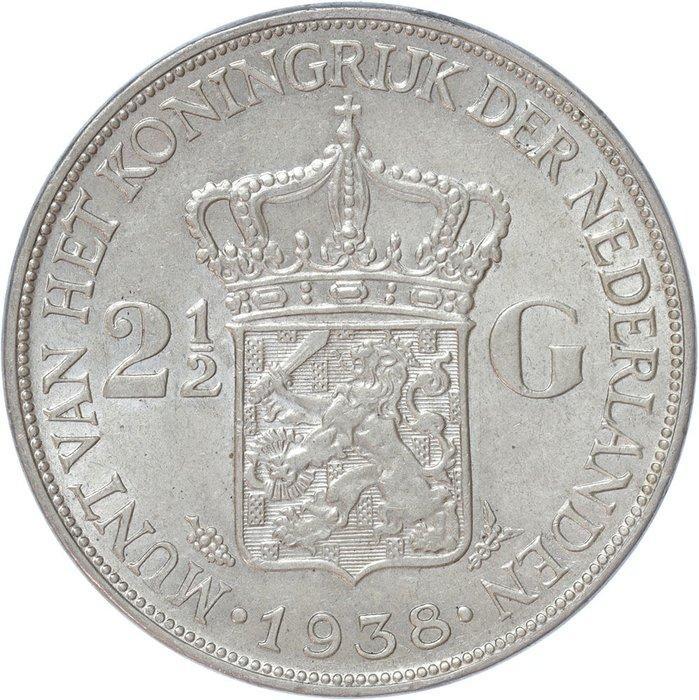 Nederland. Wilhelmina. 2 1/2 Gulden 1938 grof haar, Postzegels en Munten, Munten | Nederland