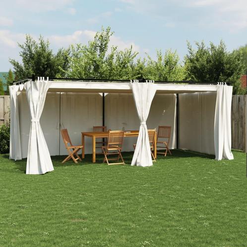 vidaXL Prieel met gordijnen 6x3 m staal crèmekleurig, Tuin en Terras, Partytenten, Nieuw, Verzenden