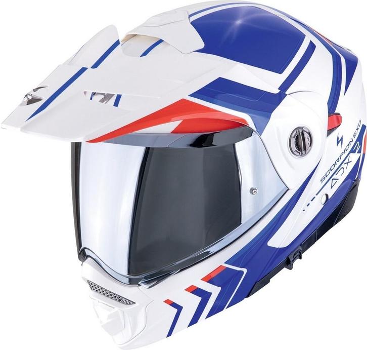 Scorpion ADX-2 Lews Wit Rood Blauw Systeemhelm, Motoren, Kleding | Motorhelmen, XXL, Nieuw met kaartje, Overige merken, Offroadhelm
