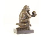 BRONZEN DARWIN AAP ZITTEND OP STAPEL BOEKEN (Interieur), Antiek en Kunst, Verzenden