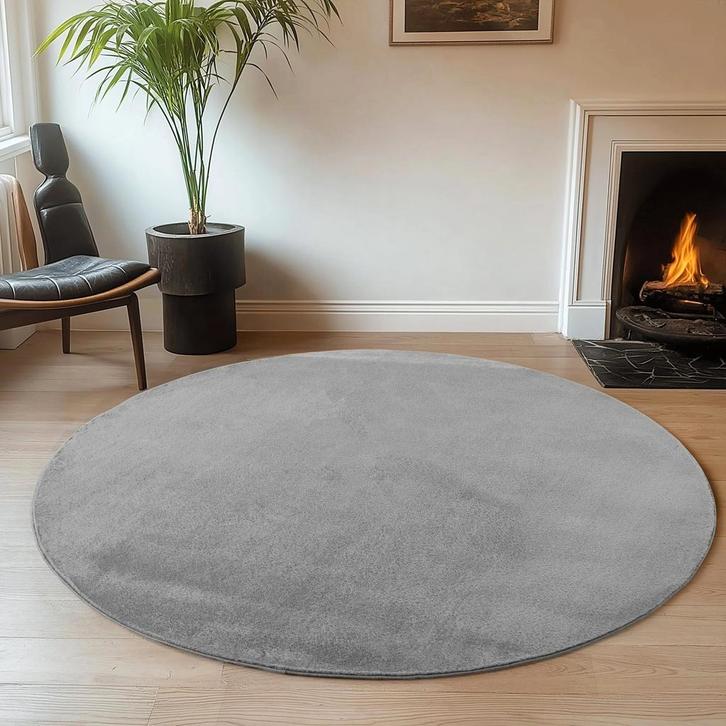 Rond Wasbaar Vloerkleed | Joy | Grijs | 200x200 cm, Huis en Inrichting, Stoffering | Tapijten en Kleden, Verzenden