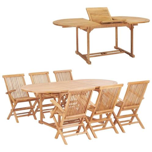 vidaXL 7-delige Tuinset 150-200x100x75 cm massief teakhout, Tuin en Terras, Tuinsets en Loungesets, Tuinset, Nieuw, 6 zitplaatsen