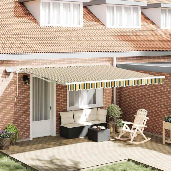 vidaXL Inklapbaar Zonnescherm met Groen en geel 400 ×300 cm, Tuin en Terras, Zonneschermen, Nieuw, Verzenden