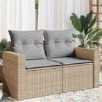 vidaXL Tuinbank 2-zits met kussens poly rattan beige, Verzenden, Nieuw, Rotan
