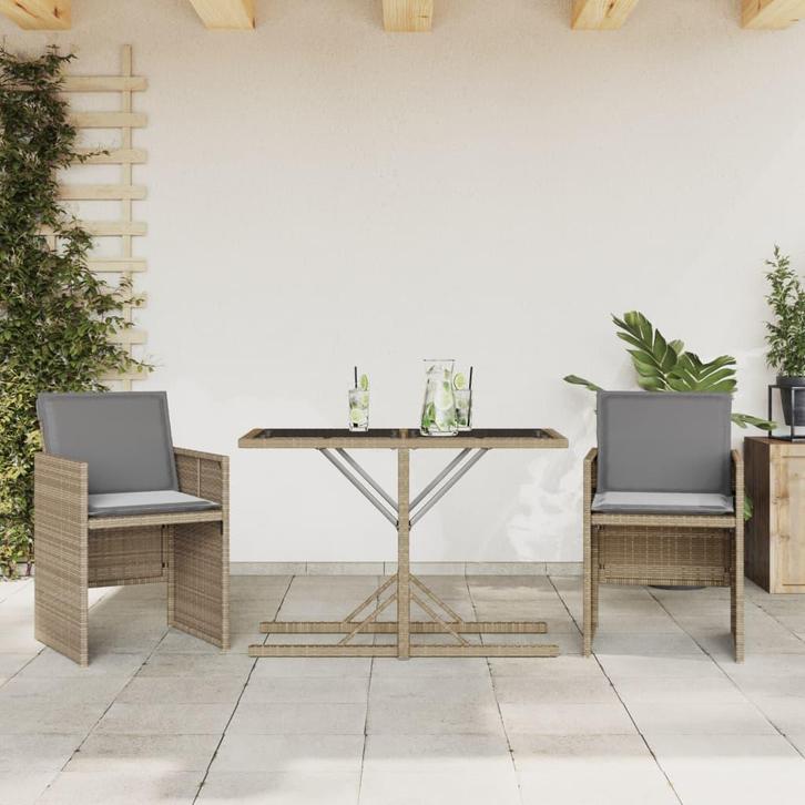 vidaXL 3-delige Bistroset met kussens poly rattan gemengd, Tuin en Terras, Tuinsets en Loungesets, Nieuw, Rotan, Verzenden