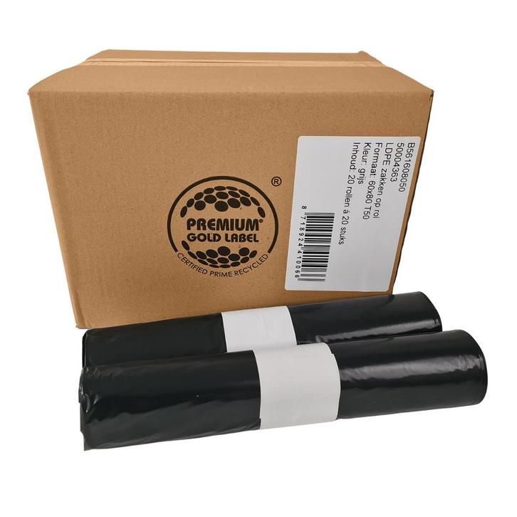 Afvalzak LDPE 60x80 cm T50 Grijs - 400 Zakken, Huis en Inrichting, Woonaccessoires | Prullenbakken, Nieuw, Verzenden
