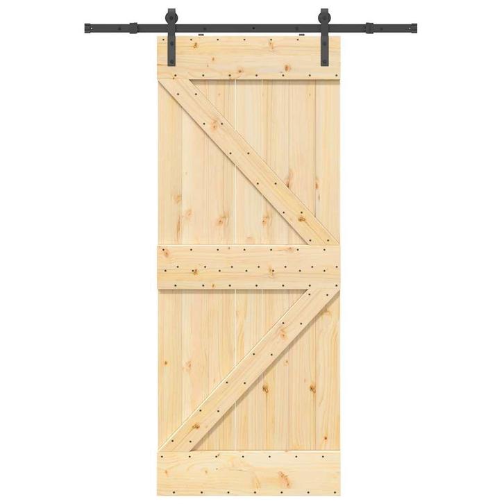 vidaXL Schuifdeur met beslag 85x210 cm massief grenenhout, Doe-het-zelf en Verbouw, Deuren en Horren, Nieuw, Verzenden