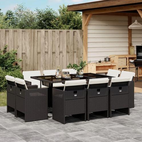 vidaXL 11-delige Tuinset met kussens poly rattan zwart, Tuin en Terras, Tuinsets en Loungesets, Tuinset, Nieuw, Meer dan 8 zitplaatsen