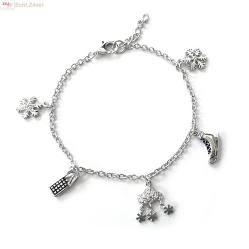 Zilveren bedelarmband winter schaats slee sneeuw, Sieraden, Tassen en Uiterlijk, Armbanden, Nieuw, Verzenden