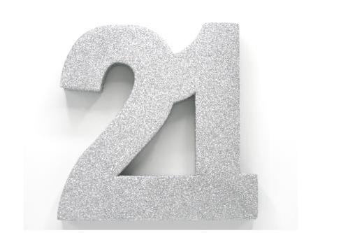 Zilver Tafeldecoratie Cijfer 21 Glitter 20,5cm, Hobby en Vrije tijd, Feestartikelen, Nieuw, Verzenden