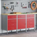 vidaXL 3-delige Werkkastenset bewerkt hout en staal rood en, Doe-het-zelf en Verbouw, Werkbanken, Verzenden, Nieuw