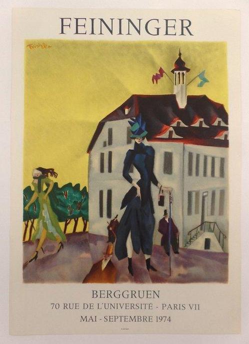 Lyonel Feininger - Expo poster - Berggruen -1974 - Jaren, Antiek en Kunst, Kunst | Tekeningen en Foto's