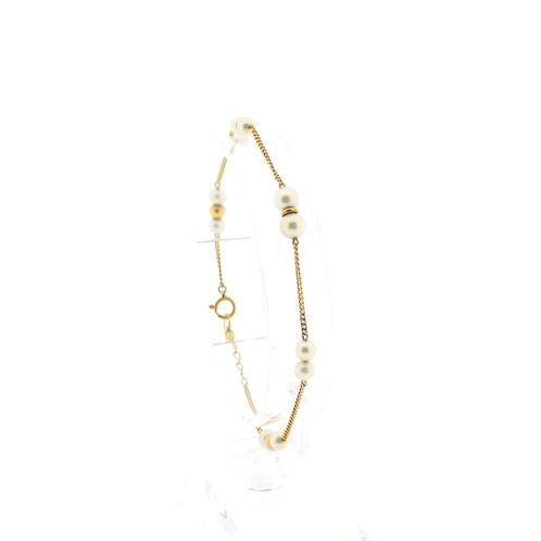 18 krt. Gouden parel armband | 19 cm (vintage, parels), Sieraden, Tassen en Uiterlijk, Armbanden, Overige kleuren, Gebruikt, Met edelsteen