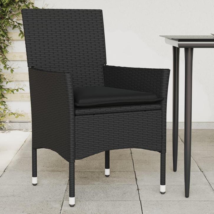 vidaXL Tuinstoelen 2 st met kussens poly rattan zwart, Tuin en Terras, Tuinstoelen, Nieuw, Rotan, Verzenden