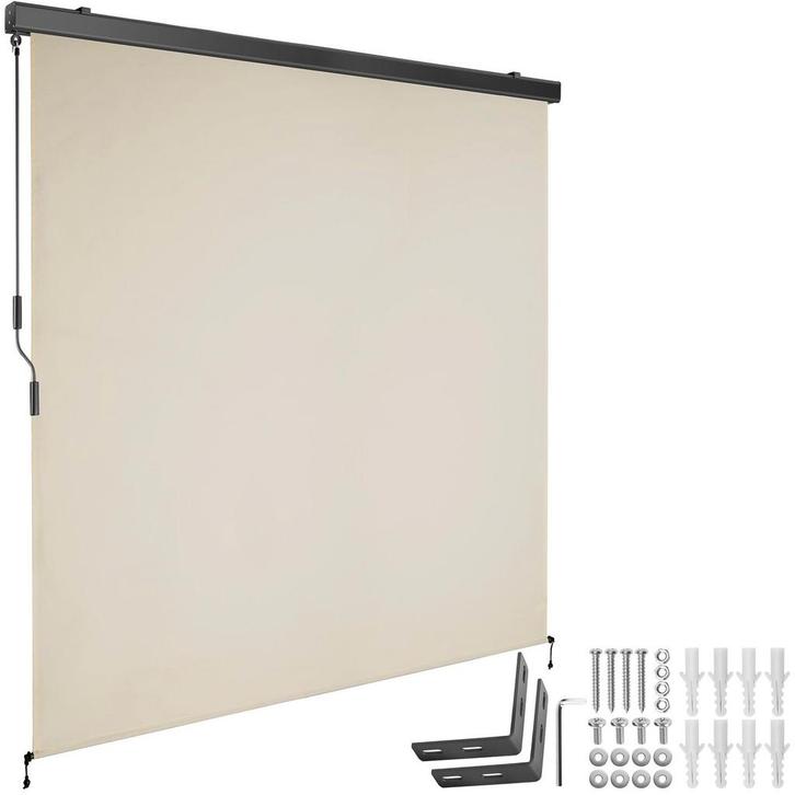 Zonnescherm Eloise met 2 wandhouders - 180 x 250 cm, beige, Tuin en Terras, Zonneschermen, Verzenden
