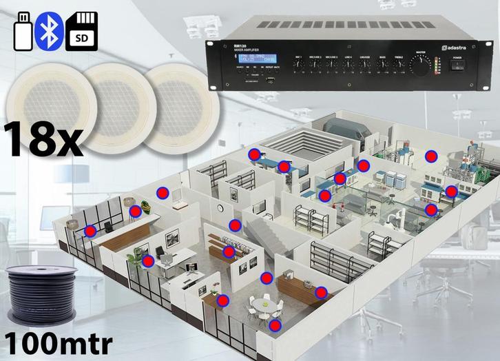 18x Adastra Speakers + 100 Volt Versterker USB/SD/FM, Audio, Tv en Foto, Luidsprekers, Overige typen, Nieuw, Overige merken, Verzenden