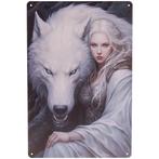 Metalen Plaatje - Witte Wolf met Mystique Dame in Gewaad - F, Ophalen of Verzenden, Nieuw
