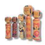 Gesigneerde Japanse vintage Kokeshi-poppenset – Handgemaakt